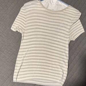 Madewell White and Gray Striped Top